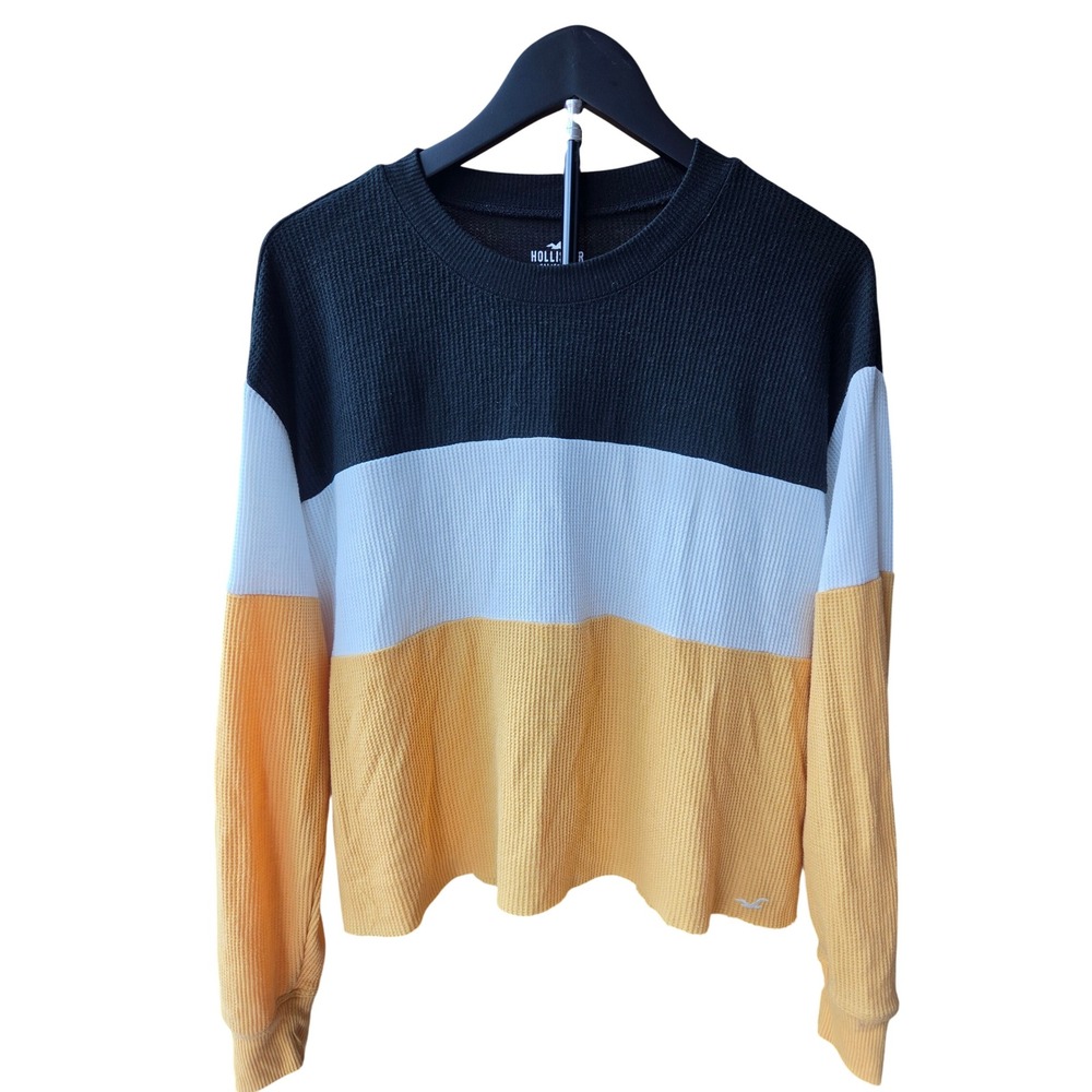 Hollister Long Sleeve‎ Crew Neck Color Block Waffle Boyfriend Tee S yellow black
